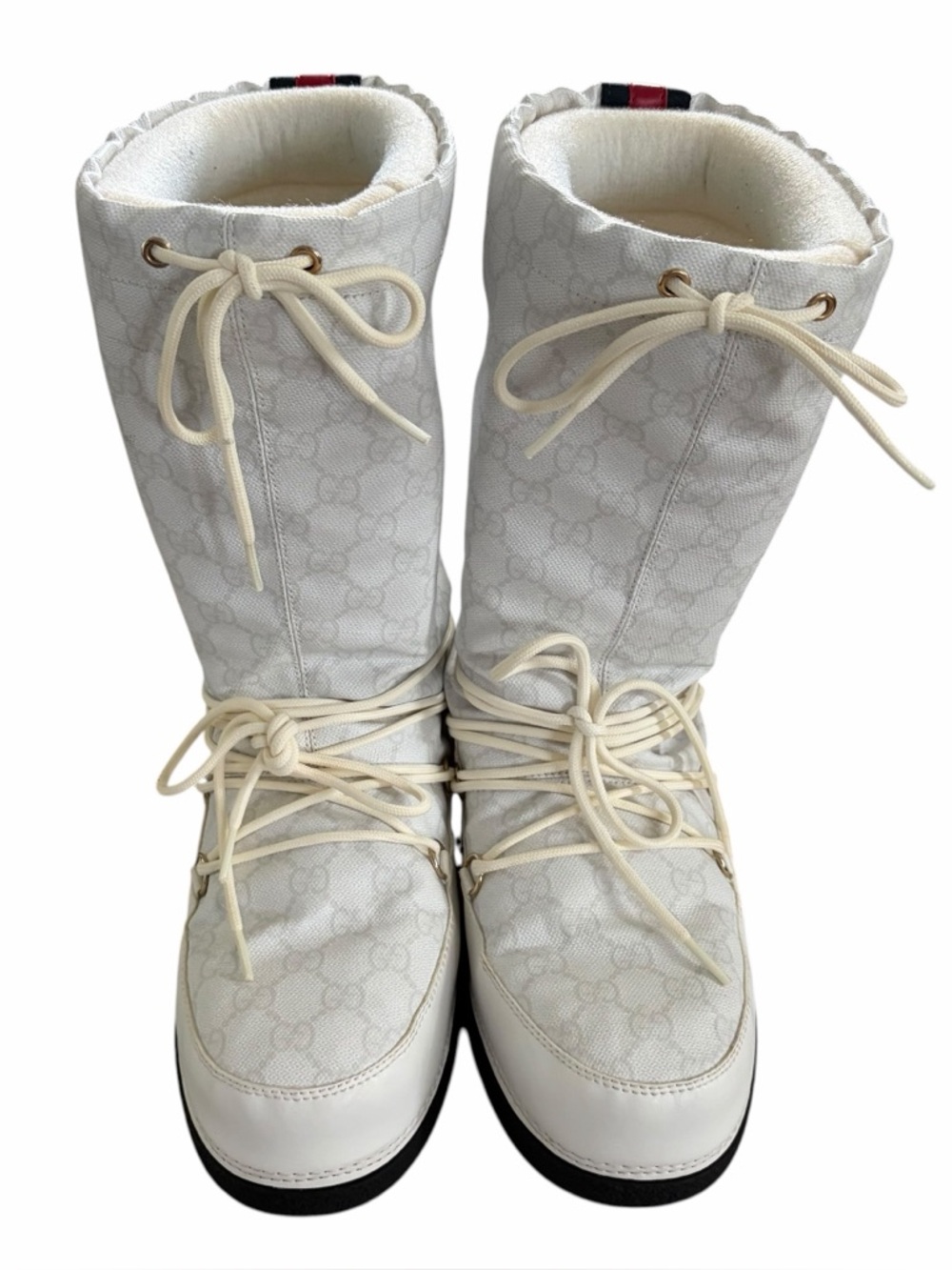 Gucci Cream & White Women's Lace-Up Winter Boots with Red Logo Size 37 - Picture 2 of 9